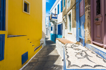 Obraz na płótnie Canvas Mandraki Village street view in Nisyros Island. Nisyros Island is populer tourist destination on Aegean Sea.
