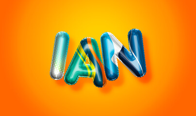 Ian male name, colorful letter balloons background