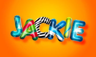 Jackie male name, colorful letter balloons background