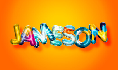 Jameson male name, colorful letter balloons background