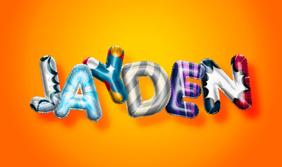 Jayden male name, colorful letter balloons background