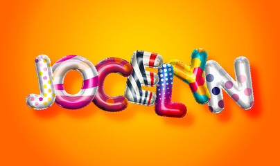 Jocelyn female name, colorful letter balloons background