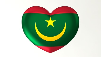 Heart-shaped button pin 3d illustration render flag I love Mauritania