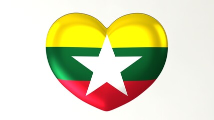 Heart-shaped button pin 3d illustration render flag I love Myanmar