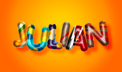 Julian male name, colorful letter balloons background