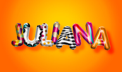 Juliana female name, colorful letter balloons background