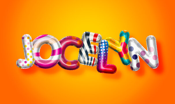 Jocelyn female name, colorful letter balloons background