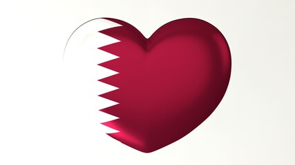 Heart-shaped button pin 3d illustration render flag I love Qatar