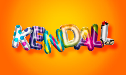 Kendall female name, colorful letter balloons background