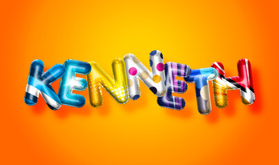 Kenneth male name, colorful letter balloons background