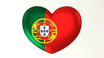 Heart-shaped button pin 3d illustration render flag I love Portugal