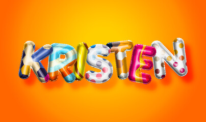 Kristen female name, colorful letter balloons background