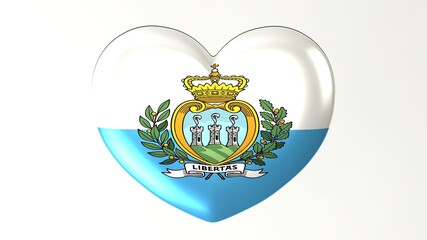 Heart-shaped button pin 3d illustration render flag I love San marino