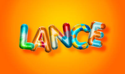 Lance male name, colorful letter balloons background