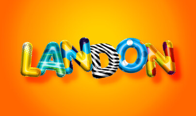 Landon male name, colorful letter balloons background