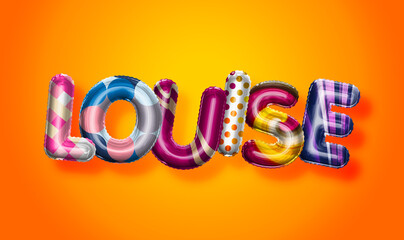 Louise female name, colorful letter balloons background
