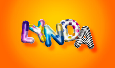 Lynda female name, colorful letter balloons background