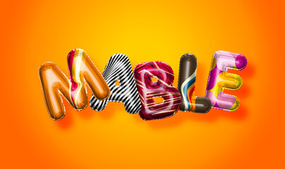 Mable female name, colorful letter balloons background