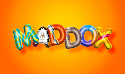 Maddox male name, colorful letter balloons background