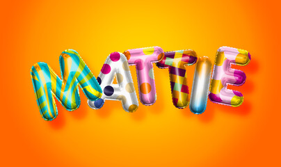 Mattie female name, colorful letter balloons background