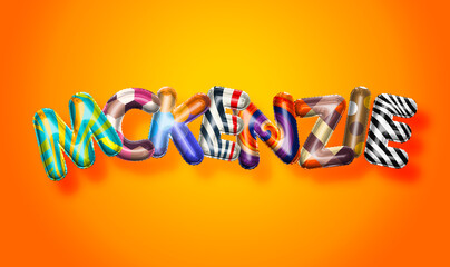 Mckenzie female name, colorful letter balloons background