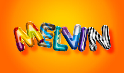 Melvin male name, colorful letter balloons background