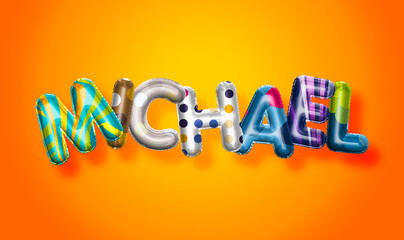 Michael male name, colorful letter balloons background