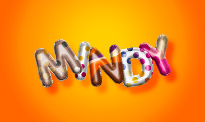 Mindy female name, colorful letter balloons background