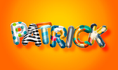 Patrick male name, colorful letter balloons background