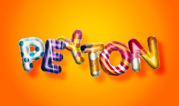 Peyton female name, colorful letter balloons background