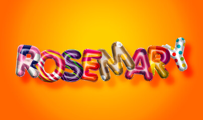 Rosemary female name, colorful letter balloons background