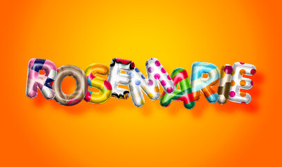 Rosemarie female name, colorful letter balloons background