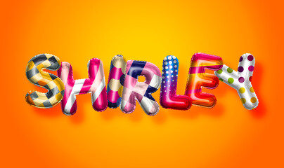 Shirley female name, colorful letter balloons background