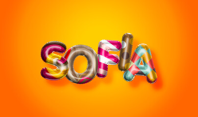 Sofia female name, colorful letter balloons background