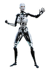 3D Rendering Female Robot on White