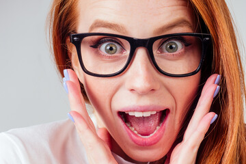 annoying redhaired ginger woman feeling irritation and anger studio background