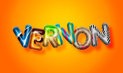 Vernon male name, colorful letter balloons background
