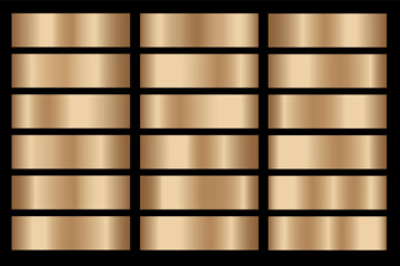 Gold gradient set background vector icon texture metallic illustration for frame, ribbon, banner, coin and label.