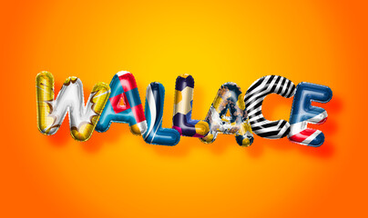 Wallace male name, colorful letter balloons background