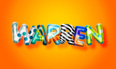 Warren male name, colorful letter balloons background
