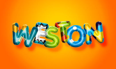 Weston male name, colorful letter balloons background