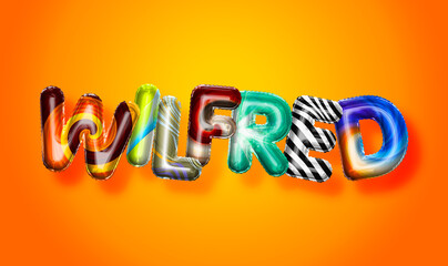 Wilfred male name, colorful letter balloons background