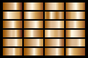 Gold gradient set background vector icon texture metallic illustration for frame, ribbon, banner, coin and label.