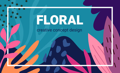 Vector beautiful template pattern with floral elements. Simple color leaves shape on dark background.