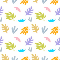 Fototapeta na wymiar Vector floral seamless pattern with beautiful leaves on white color background.