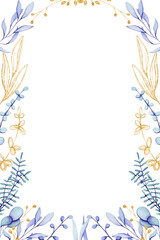 Card Template with Watercolor Light Blue Leaves