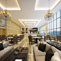 3d render of luxury hotel receptıon lobby