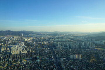 Fototapeta premium Aerial view of the city of Lotte Tower