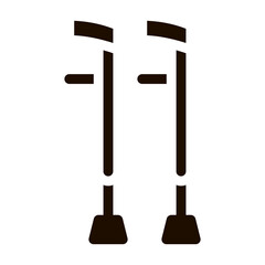 Orthopedic Crutch Medical Equipment glyph icon . Orthopedic And Trauma Rehabilitation, Belt And Walkers Pictogram. Medical Rehab Goods Monochrome Illustration