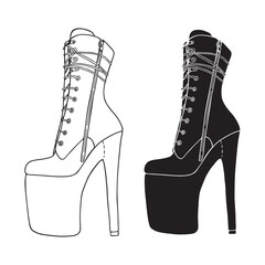 Pole dance high heels boots vector silhouette illustration. Erotic adult dance outline shoes clipart. Cut files shape, cricut drawing